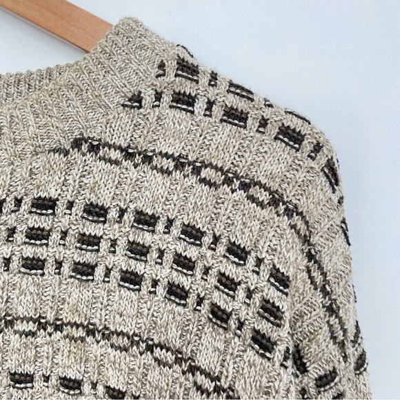 Oversized Slouchy Neutral Granola Girl Cable Knit Grandpa Sweater Basket Weave - Picture 2 of 5